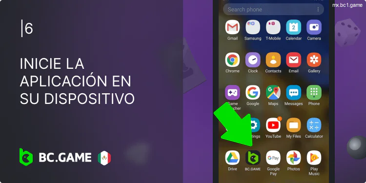 Localiza el icono de BC.Game en tu dispositivo Android e inícialo