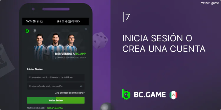 Inicia sesión en BC.Game o crea una cuenta