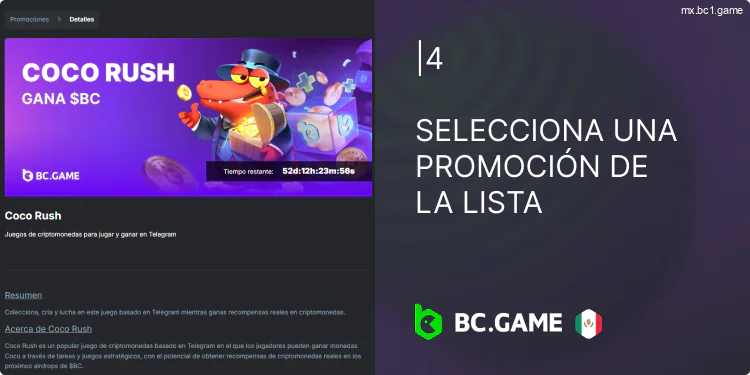 Seleccione la promoción BC.Game y haga clic en "Obtener bonificación"