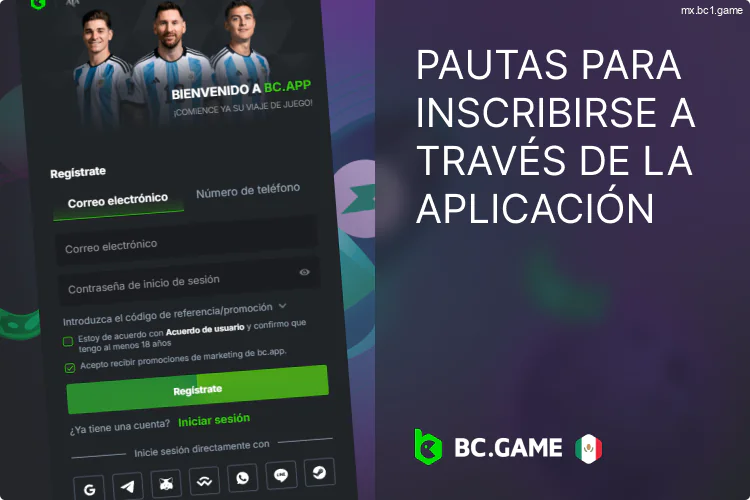 Regístrese en la aplicación BC.Game México