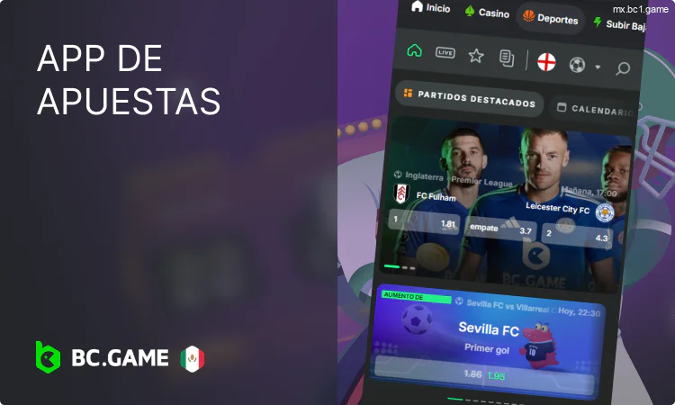 Apuestas deportivas en la aplicación móvil BC.Game