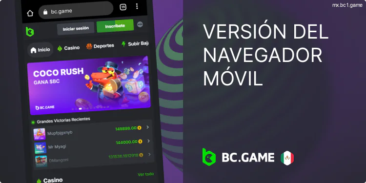 Versión móvil del navegador BC.Game