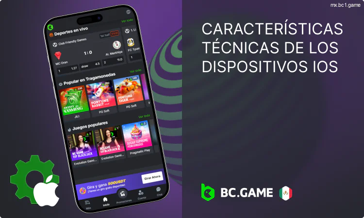 Especificaciones técnicas de la aplicación BC.Game para dispositivos iOS