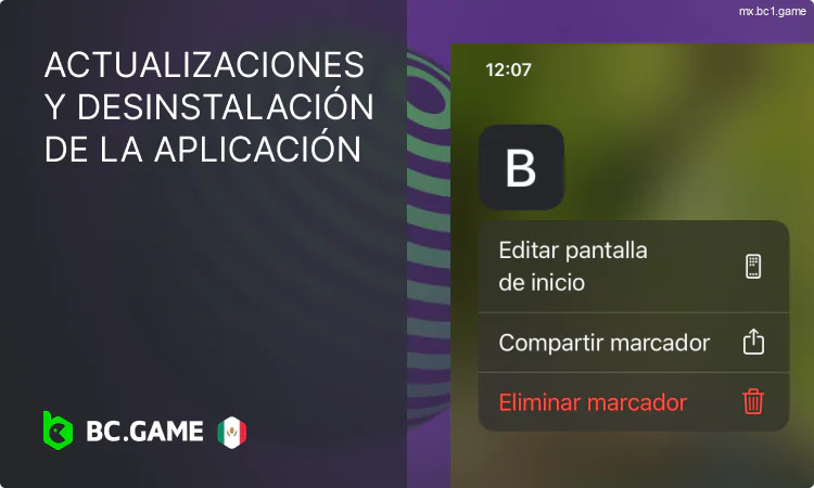 Configurar actualizaciones automáticas y desinstalación de la aplicación BC.Game