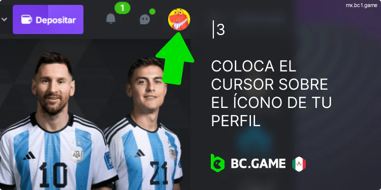 Encuentra el ícono de tu perfil en el menú de BC.Game