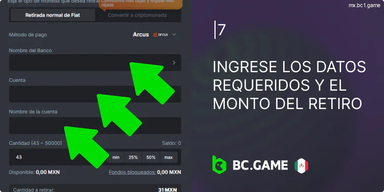 Ingrese los datos necesarios para la transacción BC.Game