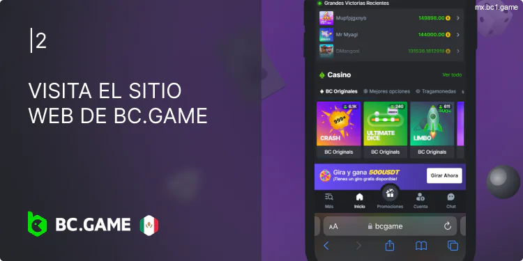 Visita el sitio web de BC.Game