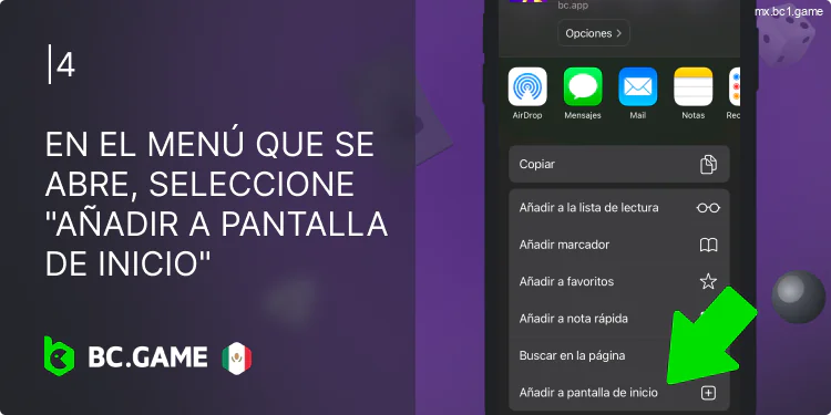 En el menú que se abre, seleccione "Agregar a la pantalla de inicio"