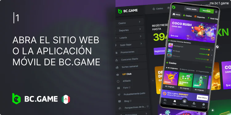 Visite el sitio web oficial o la aplicación móvil de BC.Game